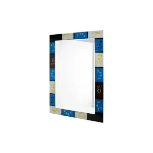 Espejo Rectangular 60 x 90 cm Con Borde Azul Y Líneas Celestes