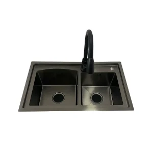 Lavaplatos Doble Cubeta + Llave Black | 78 × 43 cm