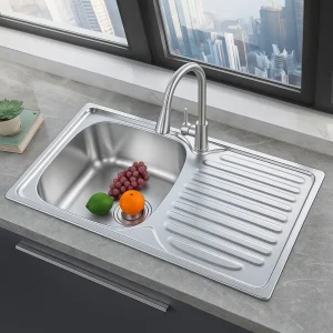 Lavaplatos Empotrado Simple 80x44 Inoxidable Derecho + Llave Monomando