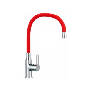 Llave Monomando Lavaplatos Vertical Cuello Flexible Rojo