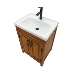 Vanitorio Madera Natural | Lavamanos Cerámico + Monomando Negro | Victtorino