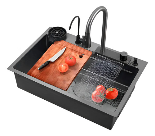 Lavaplatos Empotrado 75x45 Multifuncional Leonardo Full Negro