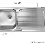 Lavaplatos Empotrado Simple 100x44 Inoxidable Derecho Plateado - foto 3