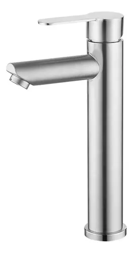 Llave Monomando Lavatorio Moderno Alto Inoxidable Plateado Brillante