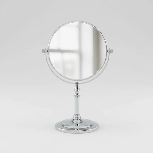 Espejo Redondo Doble Cara Con Aumento X3 Pedestal Plateado