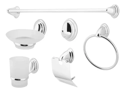 Set accesorios baño Colomba 6 piezas plateado completo