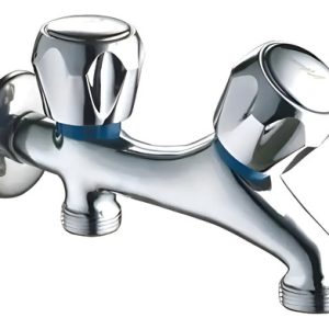 Llave Doble Para Lavadora Lavadero Jardin 2 Salidas De 3/4 Plateado Brillante
