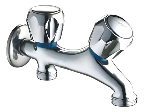 Llave Doble Para Lavadora Lavadero Jardin 2 Salidas De 3/4 Plateado Brillante